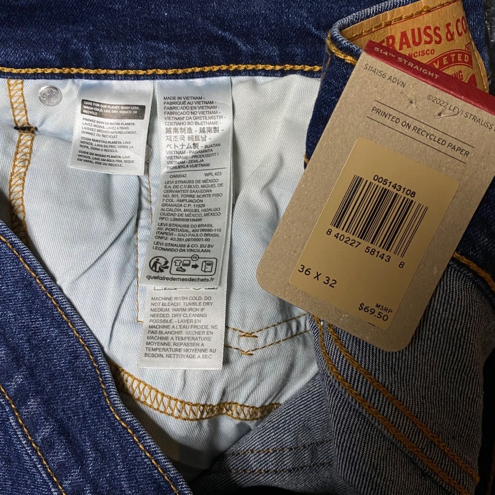 Levis 514 Straight Fit Mens Jeans Dark Wash Denim 36x32 Stretch NWT - Picture 11 of 11